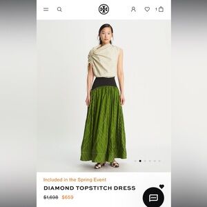 Tory Burch Diamond Topstitch Dress Olive Green